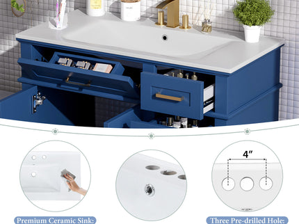 Modern Bathroom Vanity With Ceramic Sink, Soft Close Storage Cabinet