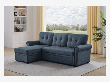 Blend Upholstered Sleeper Sofa With Reversible Chaise And Tufted Back - Dark Blue