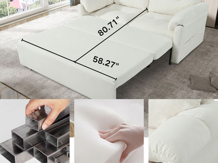 Convertible Pull Out Sofa Bed Queen Size, 3 In 1 With Side Storage