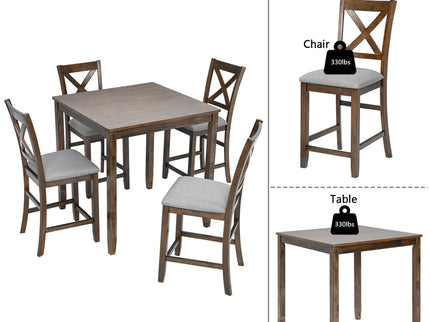 5 Piece Dining Table Set, Wooden Dining Square Table Set For 4