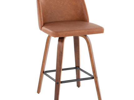 Toriano - Mid Century Modern Fixed Height Counter Stool & Square Footrest (Set of 2)