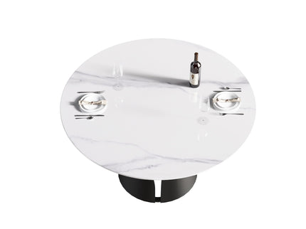 53.15" Modern Artificial Stone Round Carbon Steel Base Dining Table, Can Accommodate 6 People - White / Black