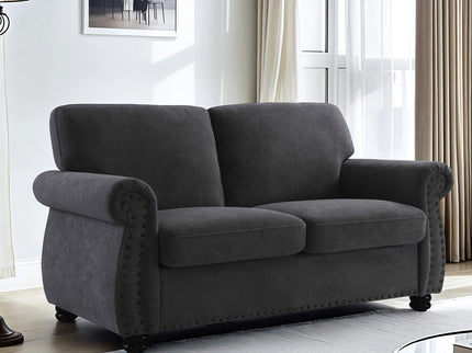 Soft Loveseat, Upholstered 2 Seater Couch, Loose Back Cushions And Turned Legs