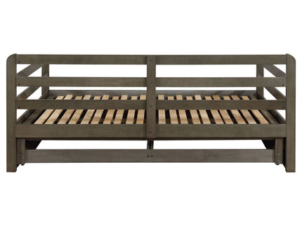 Twin Long 2 Drawer Daybed With Extendable Trundle, Storage Drawers, Fits Standard Mattress - Gray