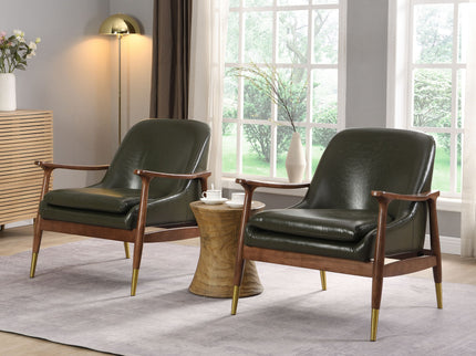 Mid - Century Accent Chair With Cushioned Seat, Brass Tipped Legs