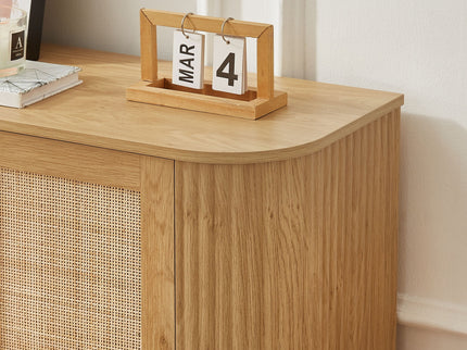 Contemporary Wave Shaped TV Stand With Rattan Doors