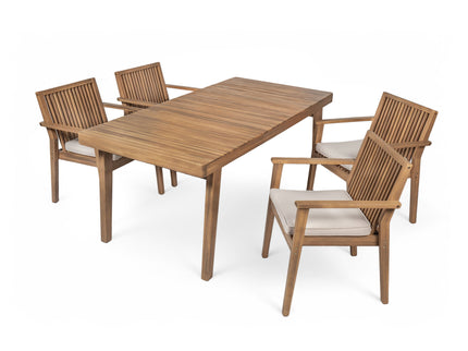 5 Piece Patio Furniture Set Acacia Wood Table And 4 Heavy Duty Cushioned Chairs
