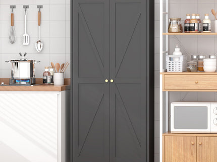 Adjustable 2 Door Kitchen Pantry Cabinet With Striped Design