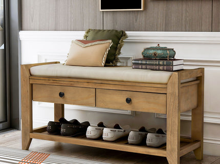 Multipurpose Entryway Shoe Rack With Cushioned Seat And Drawers