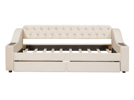 Upholstered Daybed With Storage Armrests And USB Port
