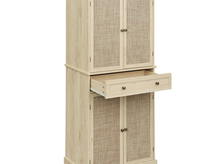 4 Door Storage Cabinet With 1 Drawer And 4 Adjustable Inner Shelves - Natural
