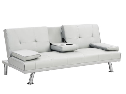 Futon Sofa Bed With Armrest Two Holders Wood Frame, Stainless Leg