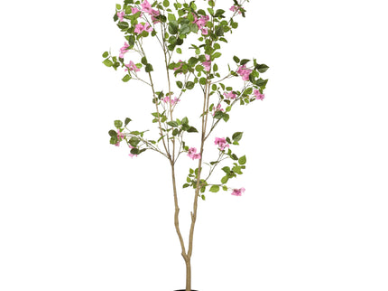 Artificial Bougainvillea Tree With Pot, Realistic Faux Flowering Plant Leaves And Blooms, Decor For Home Office - Green Leaves / Pink