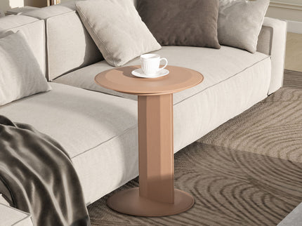 Mode - Leatherette Round C-Shaped Sofa Side Table - Saddle Brown