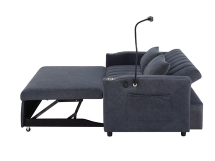 Convertible Sofa Bed Loveseat Sofa With Three USB Ports, Two Side Pockets, Two Cup Holders And 360° swivel Phone Holder For Living Room