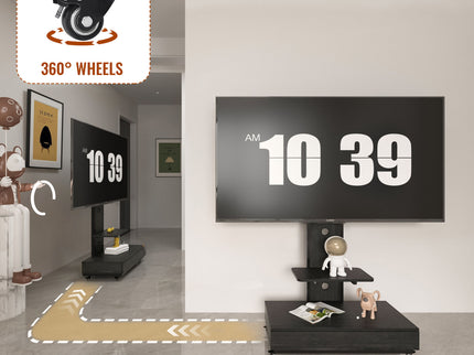 Mobile TV Cart With Push Pull Drawer, Lockable Wheels