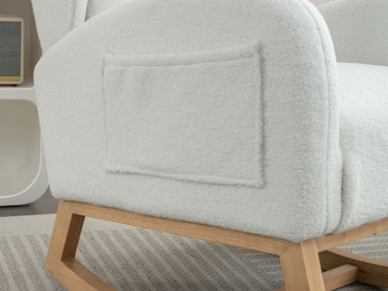 Teddy Fabric Rocking Chair With Packet Wood Legs - Ivory