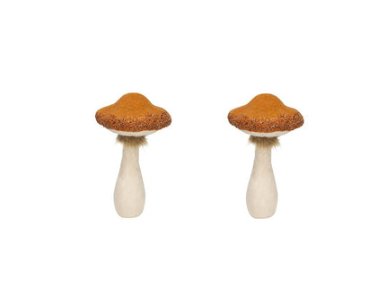 Mushroom Holiday Ornament, For Harvest Festival Fall Festival & Thanksgiving Table Decorations (Set of 2) - Beige / Orange
