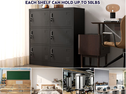 6 Door Employee Storage Locker, Lockers For Office, Gym, School, And Home With Card Slot - Black