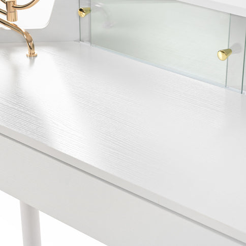 Modern Corner Makeup Vanity Desk With Large Storage, LED Mirror & Stool, Adjustable Brightness, Space Saving - White