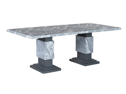 Michelle - Dining Table With Double Pedestal Marble Detailing - Gray