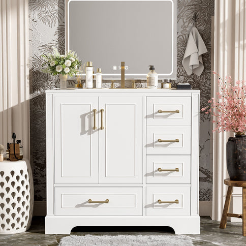 Traditional Bathroom Vanity With Soft Close Doors And Drawers