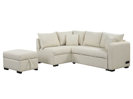 L-Shaped Sectional Pull Out Sofa Bed Sleeper Sofa With Two USB Ports, Two Power Sockets And A Movable Storage Ottoman