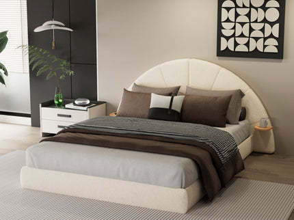 Queen Arched Bed With Small Table, Floor Standing Design - Beige