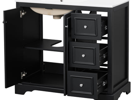 Bathroom Vanity With Sink, Soft-Close Doors, Adjustable U-Shelf, 3 Drawers