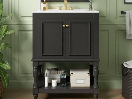 Modern Bathroom Vanity With Sink, Rectangular Cabinet With Open Shelf And Closed Storage