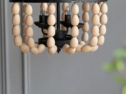 4 Light Wood Chandelier, Hanging Light Fixture With Adjustable Chain For Kitchen, Bulb Not Included - Cream