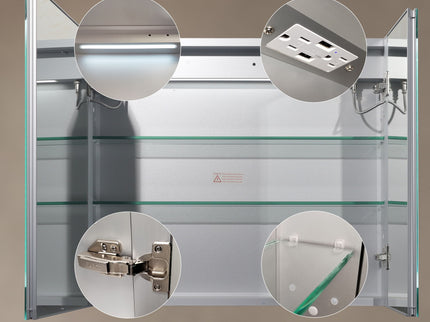 LED Lighted Bathroom Medicine Cabinet With Mirror, Recessed Or Surface LED Medicine Cabinet, Defog, Stepless Dimming, Color Temper Change, Storage Shelves