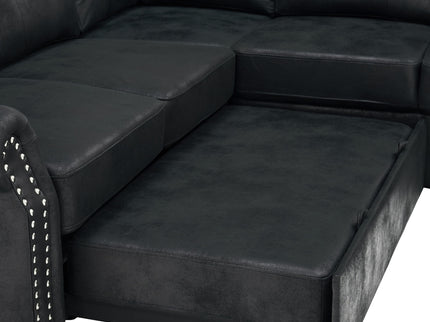 U Shape Sectional Sleeper Sofa With Pull Out Bed And Storage Chaise - Black