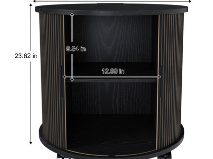Cylinder Nightstand With Charging Station & Sliding Door