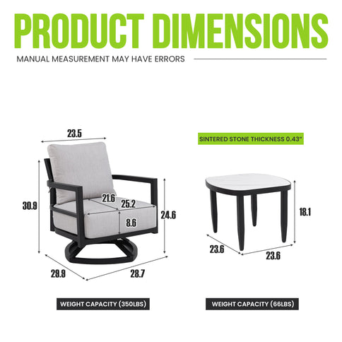 Outdoor Patio Furniture, Chat Set, Sunbrella Cushions And Side Table