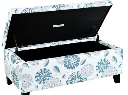 Luxury Storage Ottoman With Floral Patterned Fabric, Soft-Close Hinges, Multi Functional