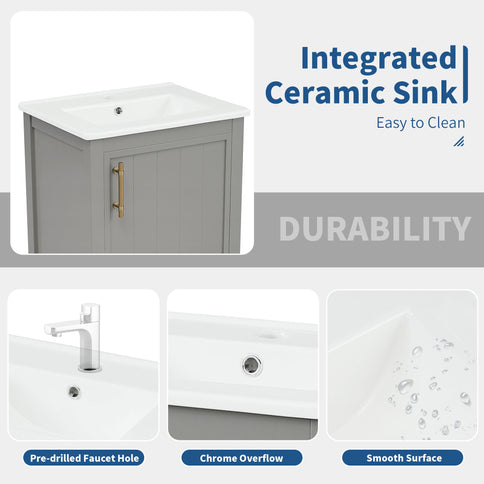 Modern Bathroom Vanity With Sink, Soft-Closing Door And Open Shelf