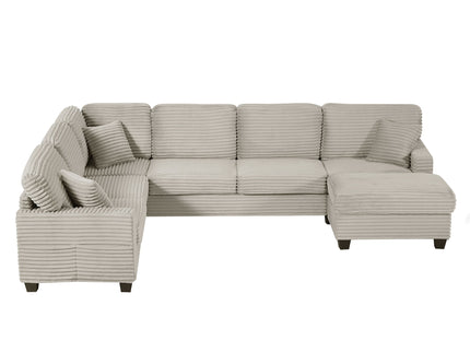 Upholstered U-Shaped Sectional Sofa With Movable Ottoman And Side Storage Pockets