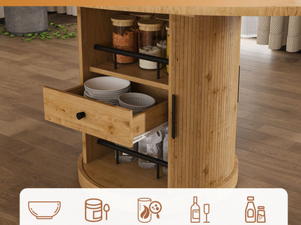 Extendable Oval Dining Table With 2 Tier Storage - Oak