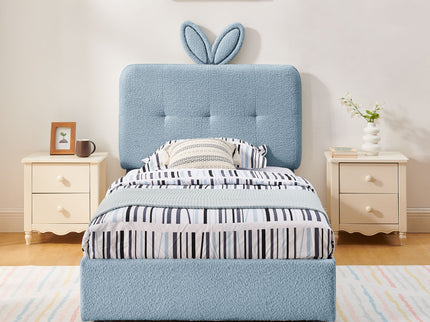 Upholstered Bed With Oversized Rabbit Ear Headboard, LED Lights & 4 Storage Drawers