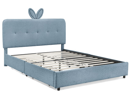 Upholstered Bed With Oversized Rabbit Ear Headboard, LED Lights & 4 Storage Drawers