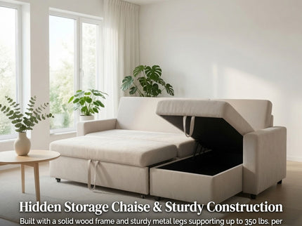 L - Shaped Convertible Sofa Bed With Storage Chaise