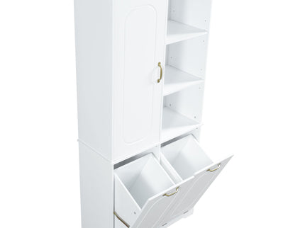 Freestanding Tall Storage Cabinet With 2 Tilt Out Hampers