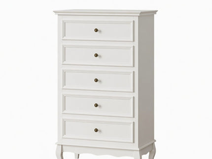 5 Drawer Tall Wide Chest Of Drawers - White