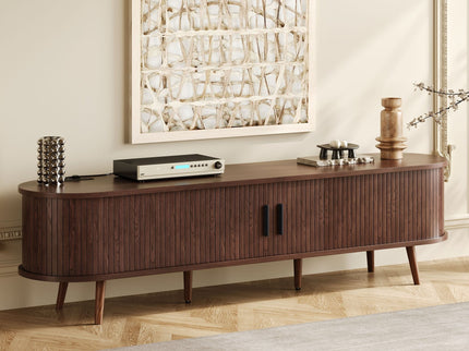 TV Stand For 70" TV, Console With Tambour Doors, Drawers And Built In Power Outlet - Dark Brown