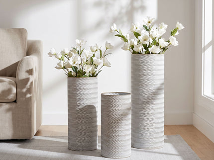 Decorative Tall Floor Vases For Home Decor (Set of 3) - White / Gold