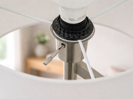 Horizon - Table Lamp With On / Off Switch Curved Base Linen Shade - Brushed Nickel / Silver / White