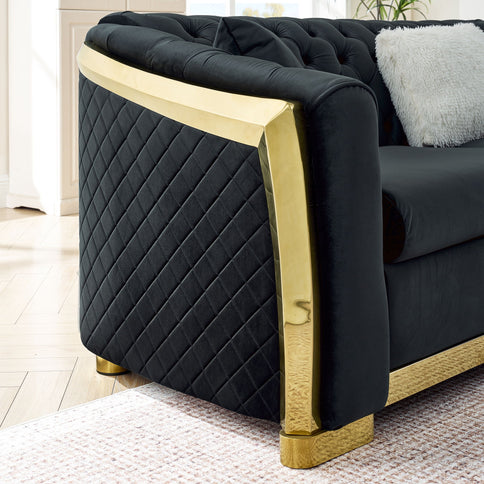 L Shaped Chesterfield Sectional Sofa With Stainless Steel Accents
