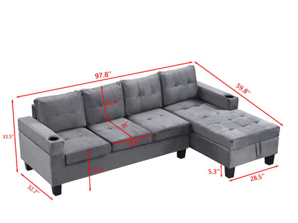 Modern Sectional Sofa Set With L Shape Chaise Lounge And Storage