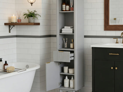 Tall Bathroom Storage Cabinet With Adjustable Shelves And 1 Drawer & Door